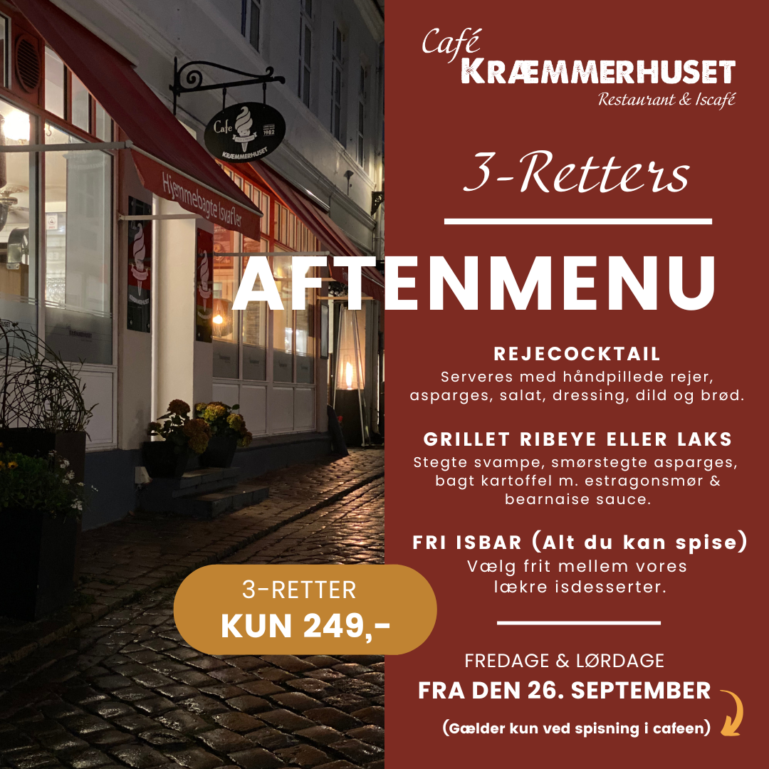 3 Retters Aftenmenu Tilbud Efterårstilbud Takeaway burgers, pizza, steaks, fisketapas. Bestil på 42 96 44 18