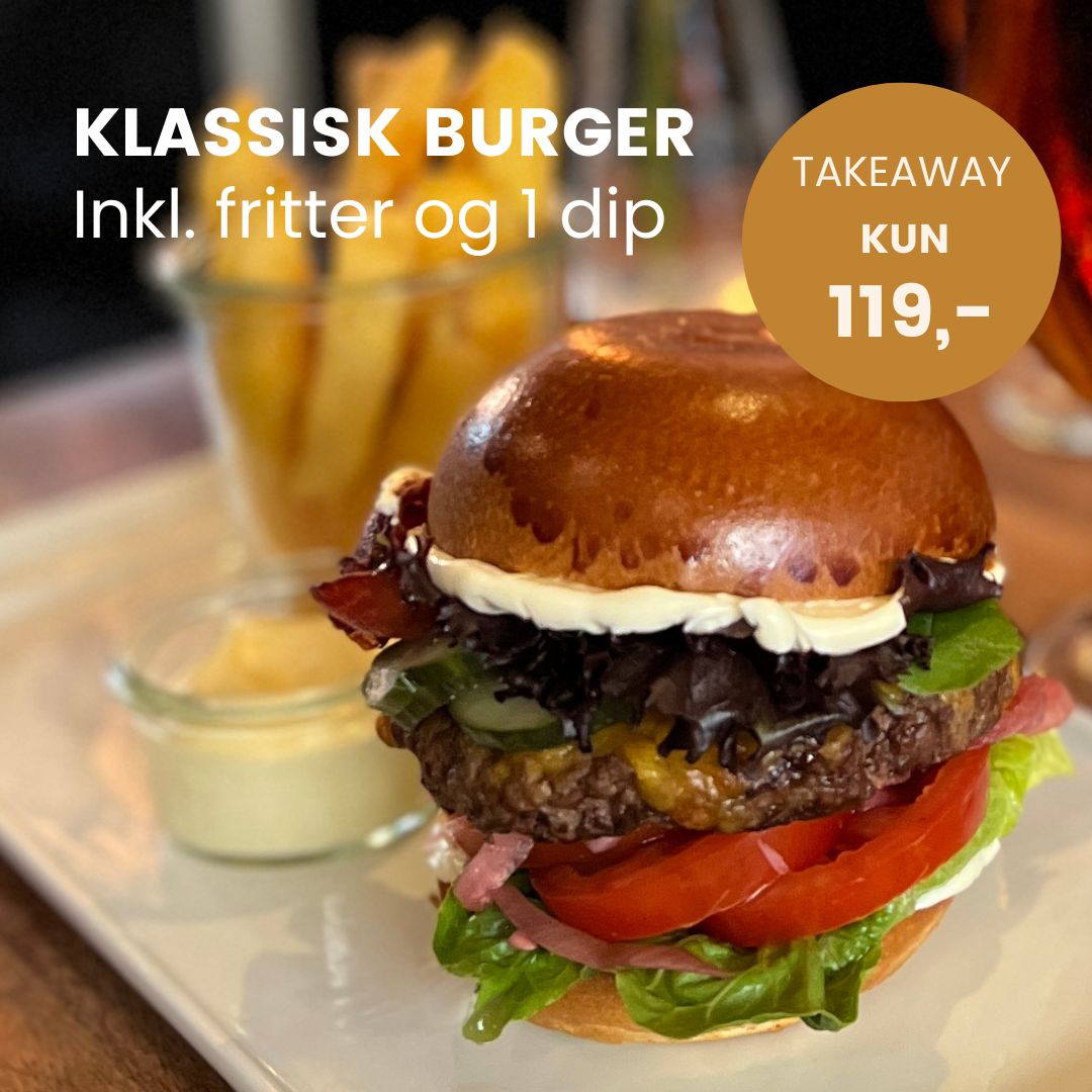 Takeaway tilbud torsdags-burgers Cafe Kræmmerhuset